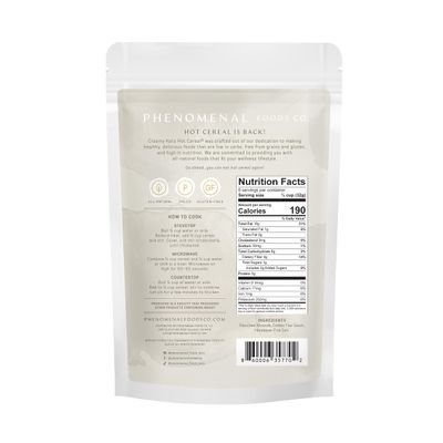 Phenomenal Foods Co Creamy Keto Hot Cereal Original - Low Carb Farina - Unsweetened - Gluten &amp; Grain Free - Paleo - Diabetic Safe - High Protein Vegan Breakfast