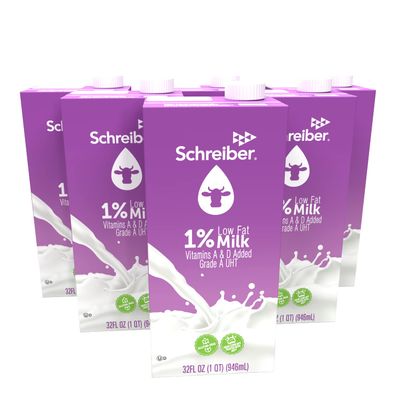 Schreiber Milk 1%, Shelf Stable Milk, Low Fat with Vitamin A &amp; D, 32 oz (6 Pack)
