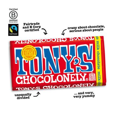 Tony's Chocolonely Assortment - Hazelnut, Dark Pretzel &amp; Toffee, Caramel Sea Salt, Chocolate Bars, No Artificial Flavoring - 4 Bars