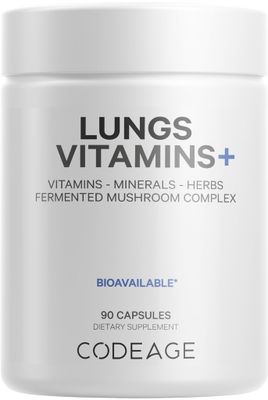 Codeage Lungs Vitamins, A, C, D, E, B6, Milk Thistle Lung Supplement, Zinc &amp; Magnesium, Cordyceps, Reishi, Chaga, Poria, Tylophora, Ginger, Peppermint Leaf Organic Herb Cleanse - Non-GMO - 90 Capsules