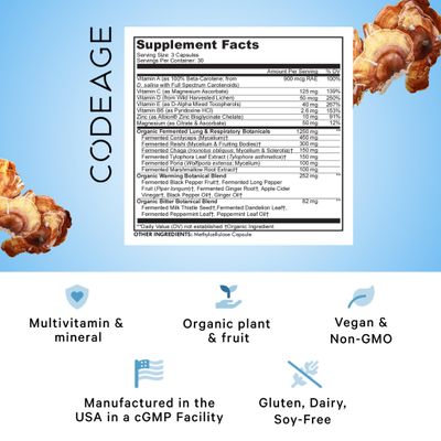 Codeage Lungs Vitamins, A, C, D, E, B6, Milk Thistle Lung Supplement, Zinc & Magnesium, Cordyceps, Reishi, Chaga, Poria, Tylophora, Ginger, Peppermint Leaf Organic Herb Cleanse - Non-GMO - 90 Capsules