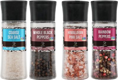 Soeos Spice Seasoning Set of 4, 9.8oz(277.82g), With Integrated Grinders, Salt and Pepper Grinder Set, Pure and Fresh Perfect for BBQ Seasoning Gift Set, Grilling Spice, Herb, Spice &amp; Seasoning Gifts