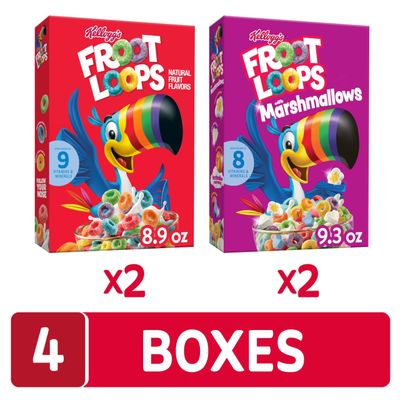 Kelloggs Froot Loops Breakfast Cereal, Kids Cereal, Family Breakfast, Variety Pack (4 Boxes)