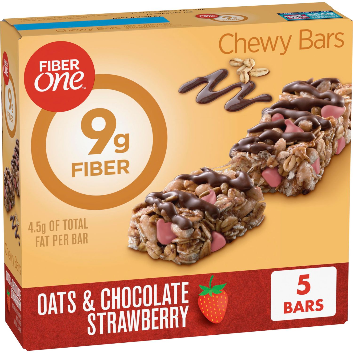 Fiber One Chewy Bars, Oats &amp; Chocolate Strawberry Fiber Snacks, 5 Count, 7 oz