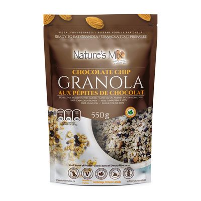 Nature&#39;s Mix Chocolate Chip Granola (Dairy Free) - Loaded with Almonds, Chocolate Chips, and Canadian Honey - Dairy and Soy Free, No Added Sugar or Preservatives - Kosher and Vegetarian - Large