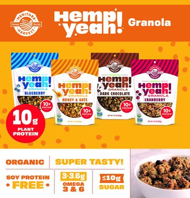 Manitoba Harvest Hemp Yeah! Granola, Blueberry, 10oz, with 14 g of Protein, 3.5 g Omegas 3 &amp; 6, 4 g of Fiber and less than 10 g Sugar Per Serving, Organic, Non-GMO, (Pack of 6) Packaging May Vary