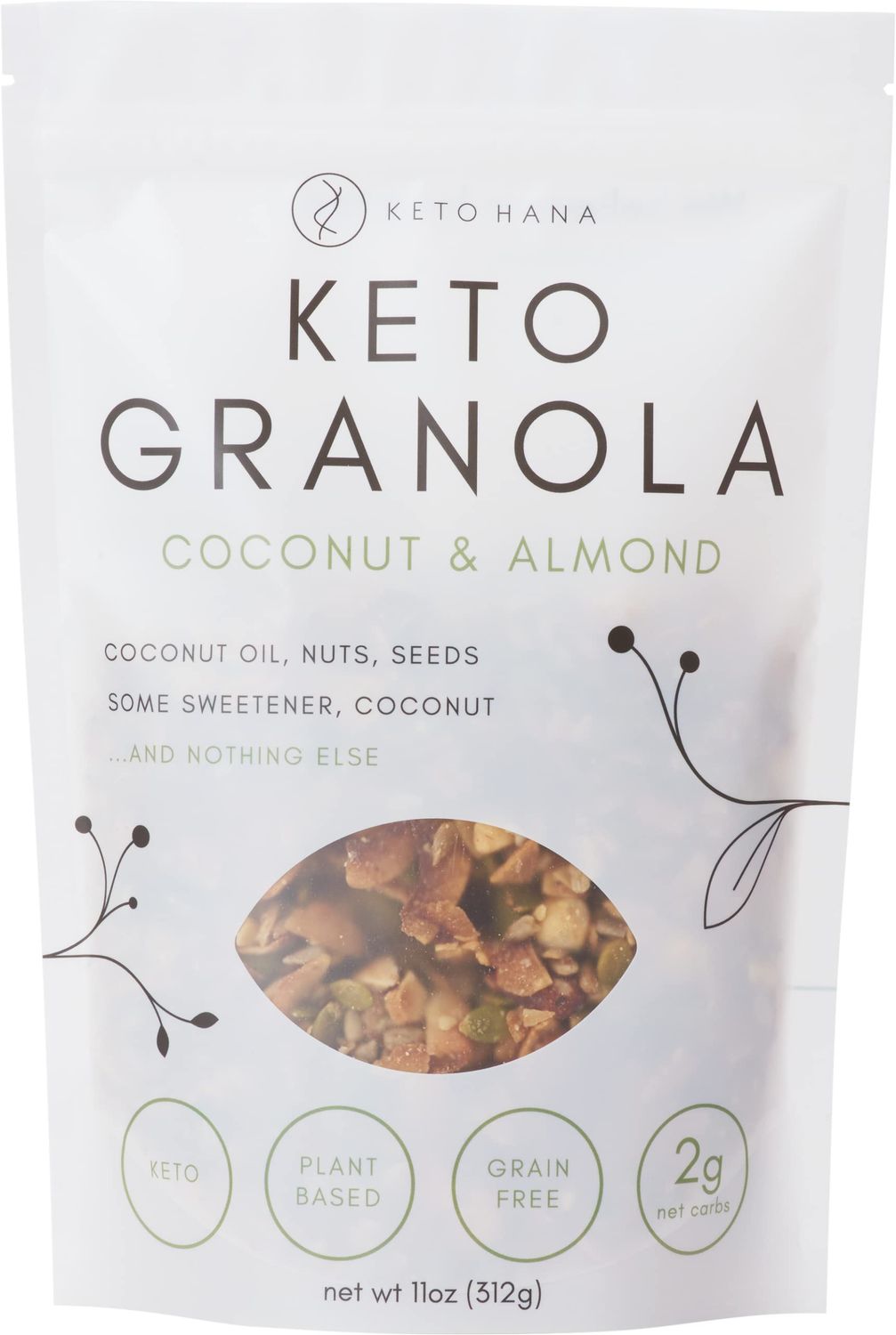 Keto Hana Coconut &amp; Almond Keto Granola Breakfast Cereal with just 2.7g Net Carbs (11oz) Low Carb, High Protein Snack