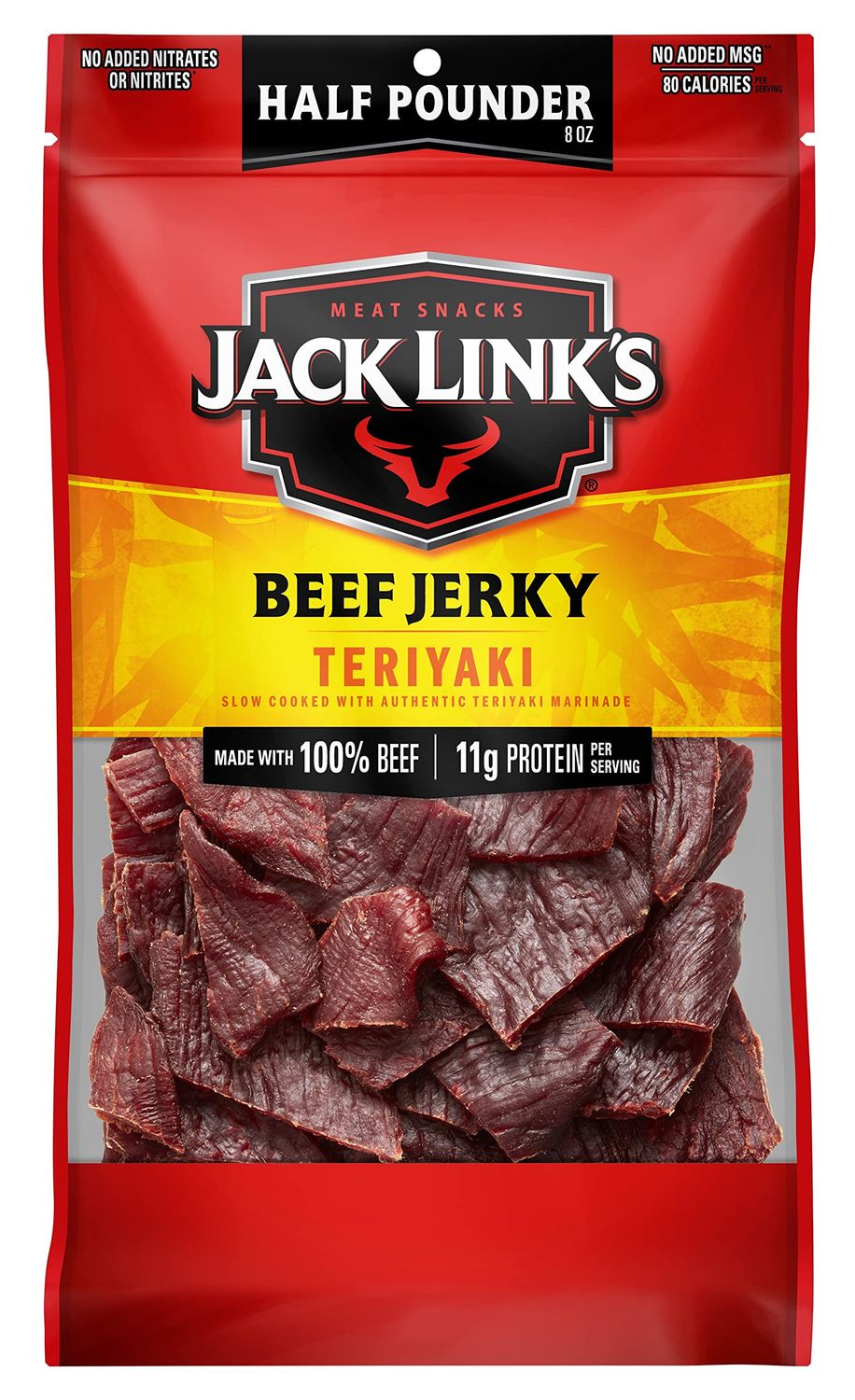 Jack Link&#39;s Beef Jerky, Teriyaki,  Pounder Bag - Flavorful Meat Snack, 11g of Protein and 80 Calories, Made with Premium Beef, Perfect Hunting Trip Snacks - 96 Percent Fat Free, No Added MSG