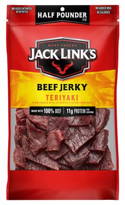 Jack Link&#39;s Beef Jerky, Teriyaki,  Pounder Bag - Flavorful Meat Snack, 11g of Protein and 80 Calories, Made with Premium Beef, Perfect Hunting Trip Snacks - 96 Percent Fat Free, No Added MSG