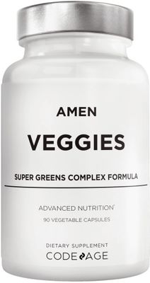 Amen Veggies, Daily Veggies Vitamins Supplement, Vegetables Vegan Blend &amp; Whole-Food Raw Greens Multivitamin Capsules, Mushroom Complex, Superfood, Minerals, Green Vegetable Nutrients, Non-GMO, 90 ct