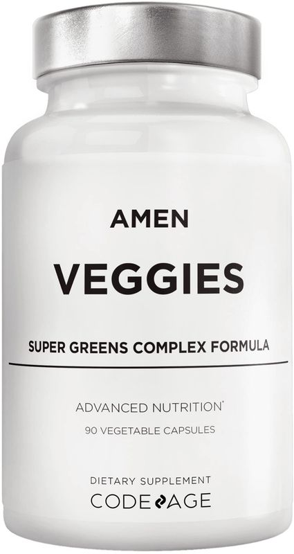 Amen Veggies, Daily Veggies Vitamins Supplement, Vegetables Vegan Blend &amp; Whole-Food Raw Greens Multivitamin Capsules, Mushroom Complex, Superfood, Minerals, Green Vegetable Nutrients, Non-GMO, 90 ct
