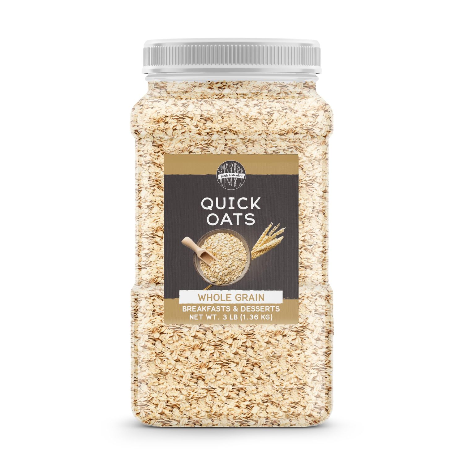 Birch &amp; Meadow Quick Oats, 3 lb, Whole Grain, Hearty Ingredient, Breakfast &amp; Dessert