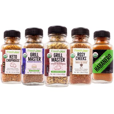 FreshJax Cookout Seasoning Gift Set | 5 Sampler Sized Organic All Purpose Spices and Seasonings | Grilling Christmas Gifts for Men Packed in a Giftable Box