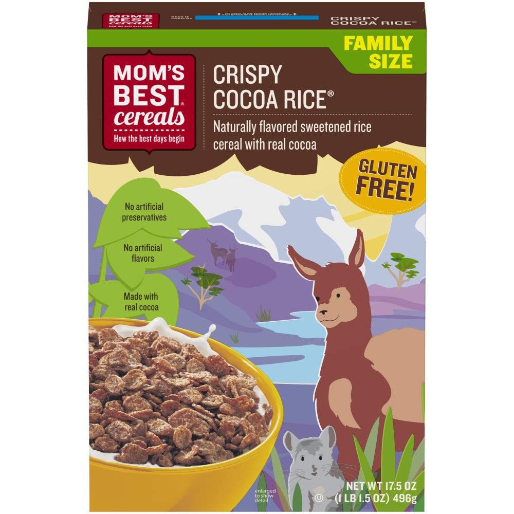 Mom&#39;s Best Crispy Cocoa Rice Cereal, Chocolatey Breakfast Cereal Made with Real Cocoa, Natural Flavor, No High-Fructose Corn Syrup, No Artificial Flavors or Preservatives, Gluten Free, 17.5 OZ Box