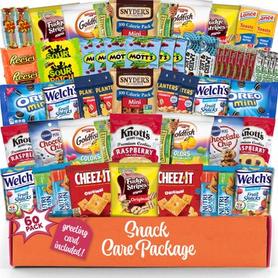 Snack box care package Candy christmas Variety Pack snack Box (60 Count) Gift Baskets for Kids Adults Teens Family College Student - Crave Food Birthday Arrangement Candy Chips Cookies