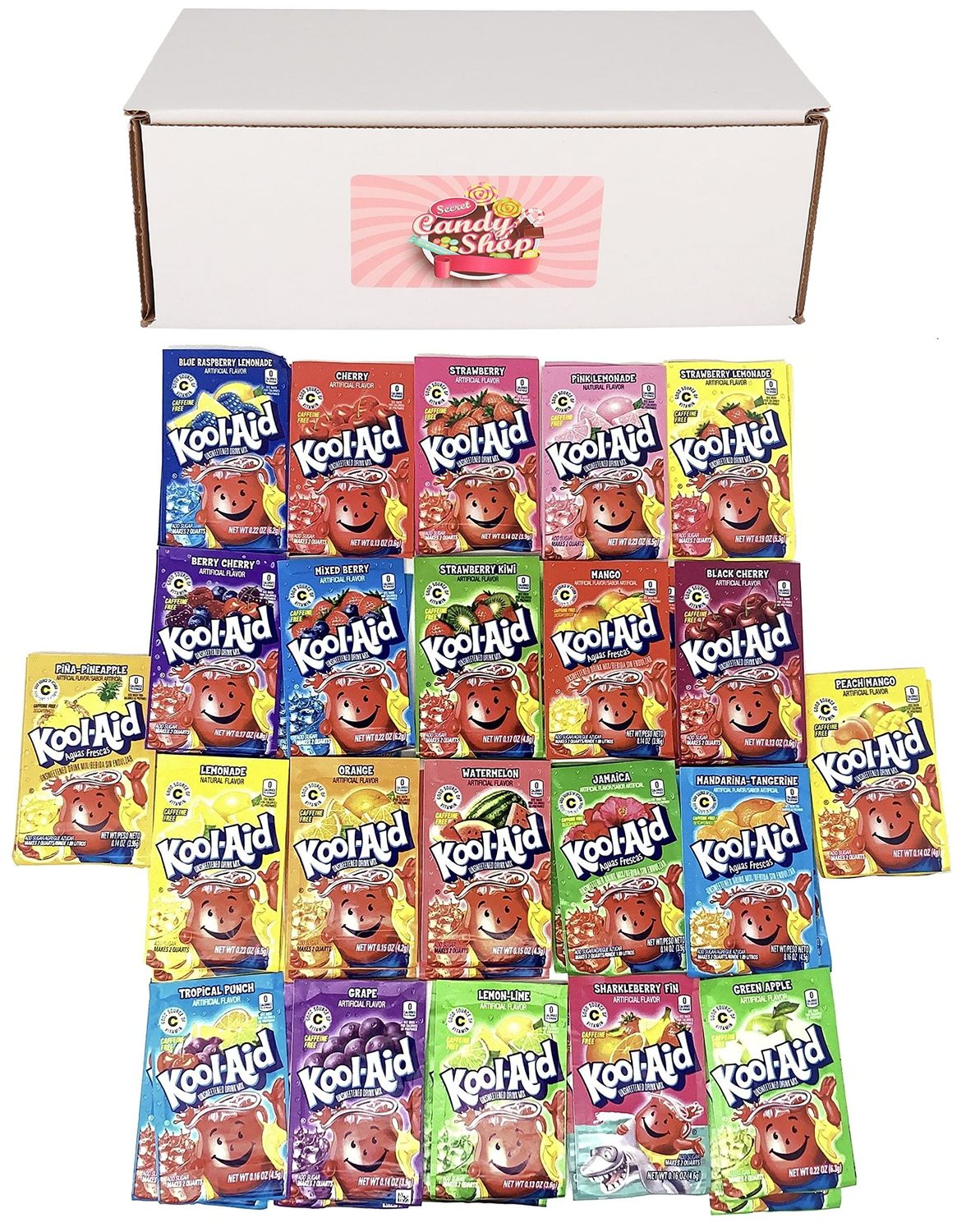 SECRET CANDY SHOP KoolAid Drink Mix Packets Variety Pack of 22 Flavors (2 of each flavor, Total of 44)