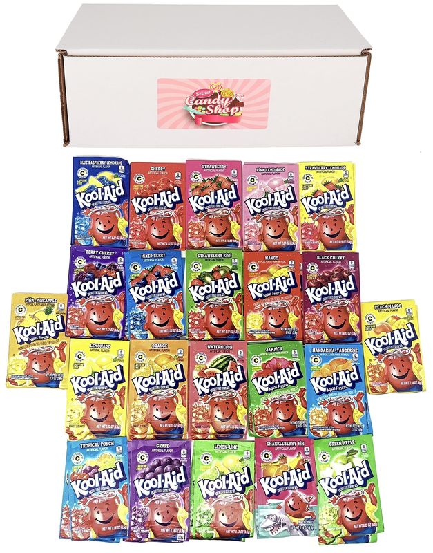 SECRET CANDY SHOP KoolAid Drink Mix Packets Variety Pack of 22 Flavors (2 of each flavor, Total of 44)