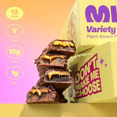 Misfits Vegan Protein Bars - Updated Recipe | Plant Based, Low Sugar &amp; Carb, High Fiber Snacks | Variety Pack of 12 (4 Flavors)