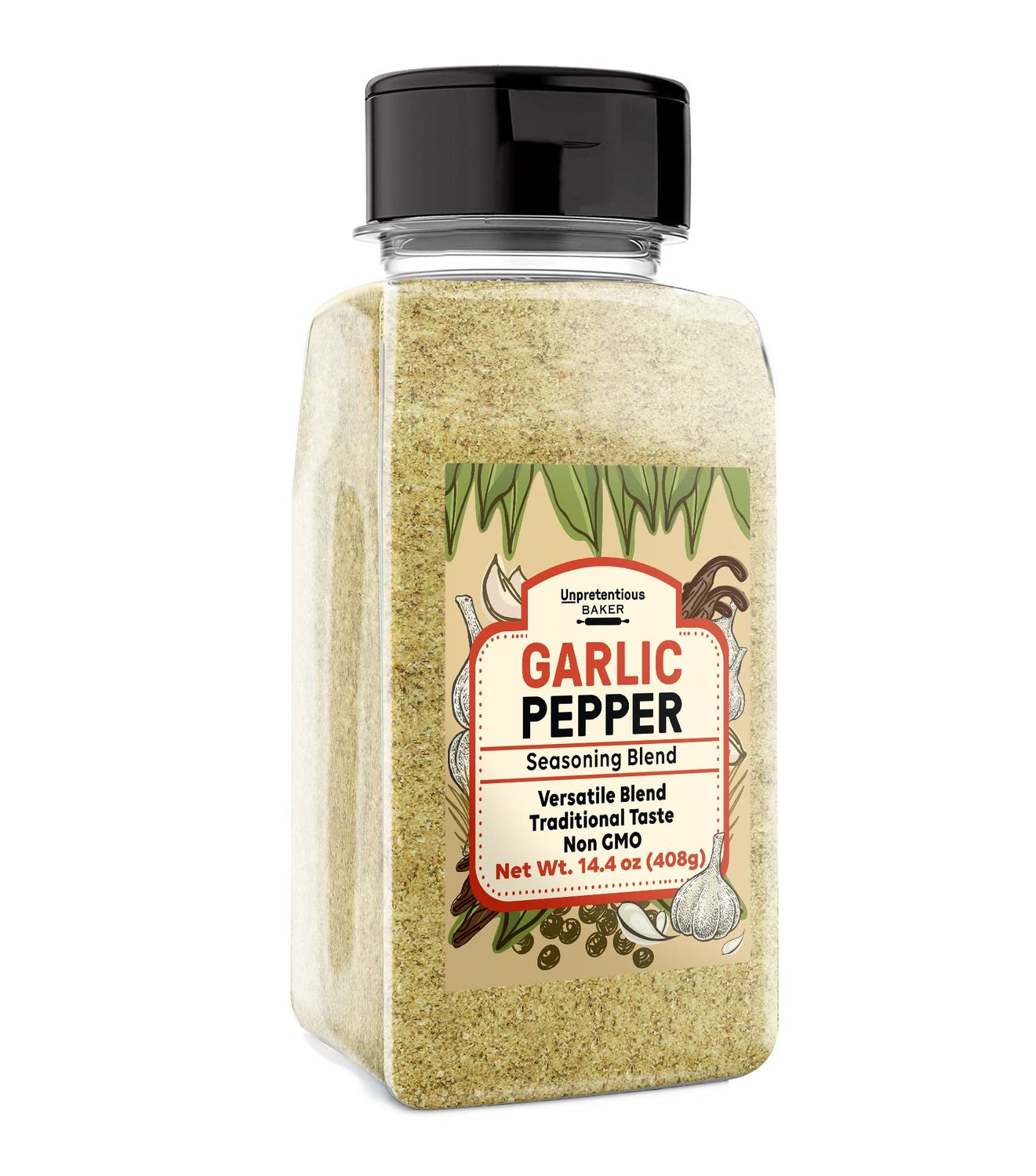 Unpretentious Garlic Pepper, 14.4 oz, Versatile Seasoning, Salty &amp; Savory Flavor, Delicious Seasoning Blend