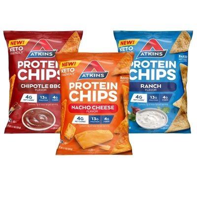 Atkins Protein Chips Variety Pack, 4g Net Carbs, 13g Protein, Gluten Free, Low Glycemic, Keto Friendly, 12 Count