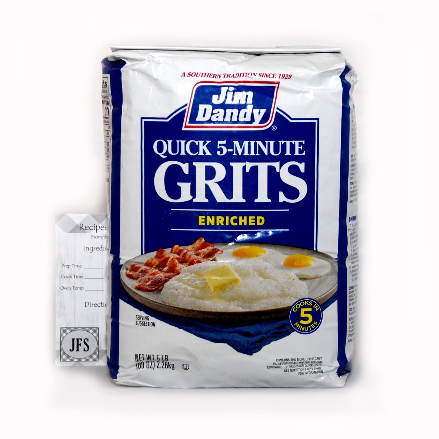 Jim Dandy Quick Grits, 5 lb Bag Bundled with a JFS Recipe Card (Pack of 1)