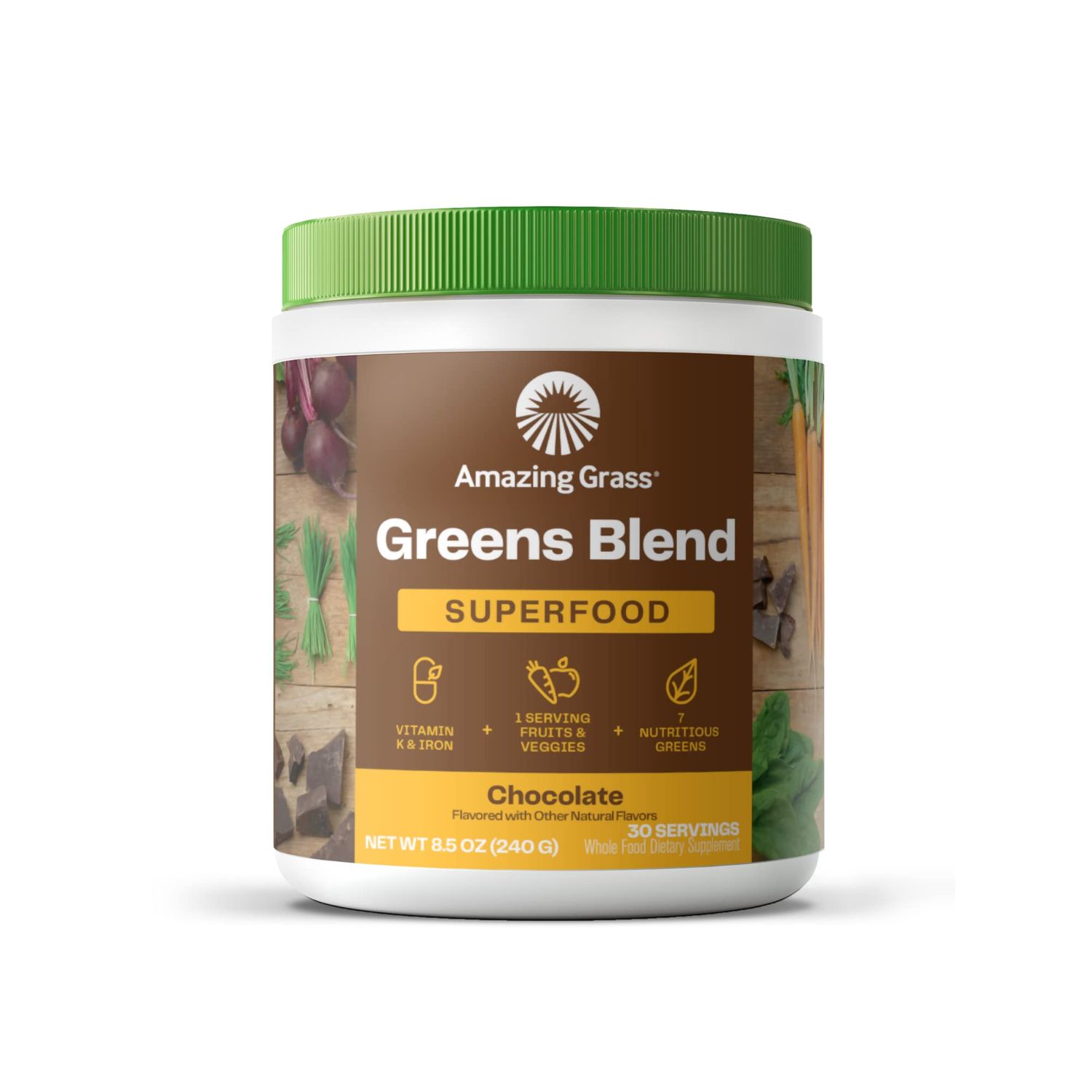 Amazing Grass Greens Superfood Powder: Greens Powder with Digestive Enzymes &amp; Probiotics, Organic Spirulina, Chlorella, and Beet Root Powder, Chocolate, 30 Servings