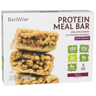 BariWise Meal Replacement Protein &amp; Fiber Bar, Berry, Low Carb Snack, Keto Friendly &amp; Gluten Free (7ct)