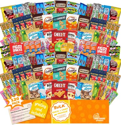 Snack Box Christmas Care Package (120 Count) Variety Snacks candy Gift Box - College Students,Back to school Military, Work or Home - Chips Cookies &amp; Candy! Sweet Choice
