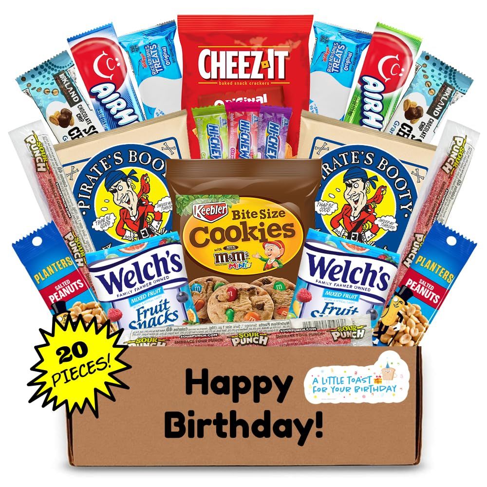 Hangry Kit Birthday Snack Box - (20 CT) Happy Birthday Gift Basket Care Package - Contains Birthday Snacks, Cookies, Chips, Candy. Party Variety Gift Box. (Funny 1)