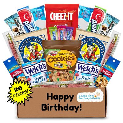 Hangry Kit Birthday Snack Box - (20 CT) Happy Birthday Gift Basket Care Package - Contains Birthday Snacks, Cookies, Chips, Candy. Party Variety Gift Box. (Funny 1)
