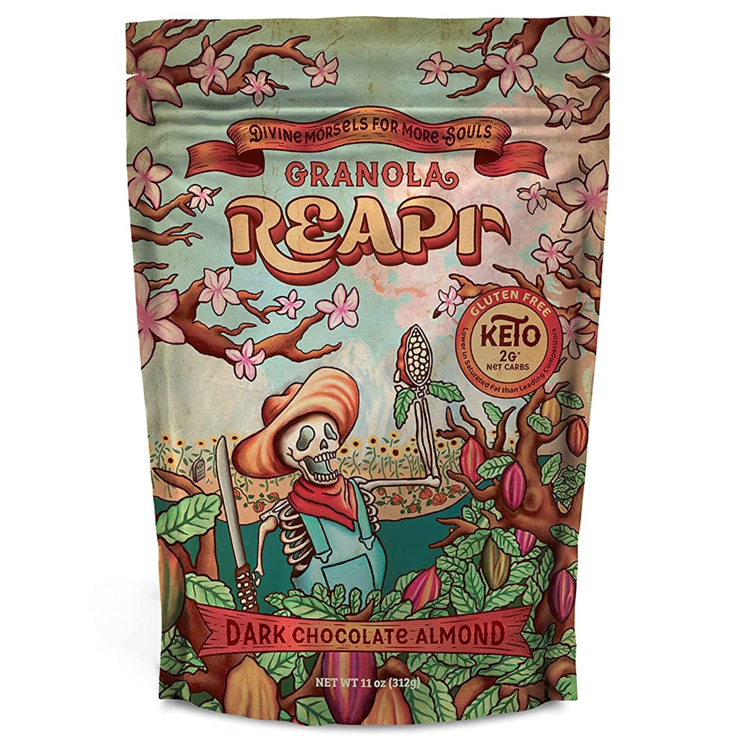 REAPR Dark Chocolate Almond Keto Granola - 100% Natural Grain-Free Granola, Non-GMO, Gluten Free, Small Batch Baked, Low Sodium + Low In Saturated Fat - 11 oz (1 Pack)