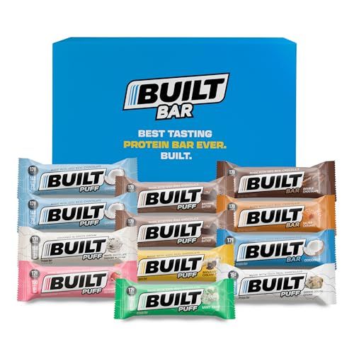 Built Protein Bars Variety Pack, 17g High Protein Bars, On-the-go Protein Snacks &amp; Breakfast Bar - Mixed Sampler Box: 3 Bars &amp; 9 Puffs