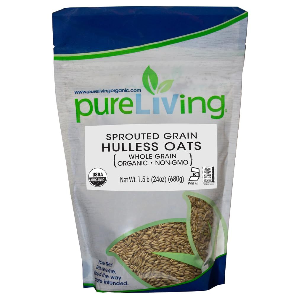 PureLiving Organic Sprouted Grain Hulless Oats Groats - 24 Ounce Bag