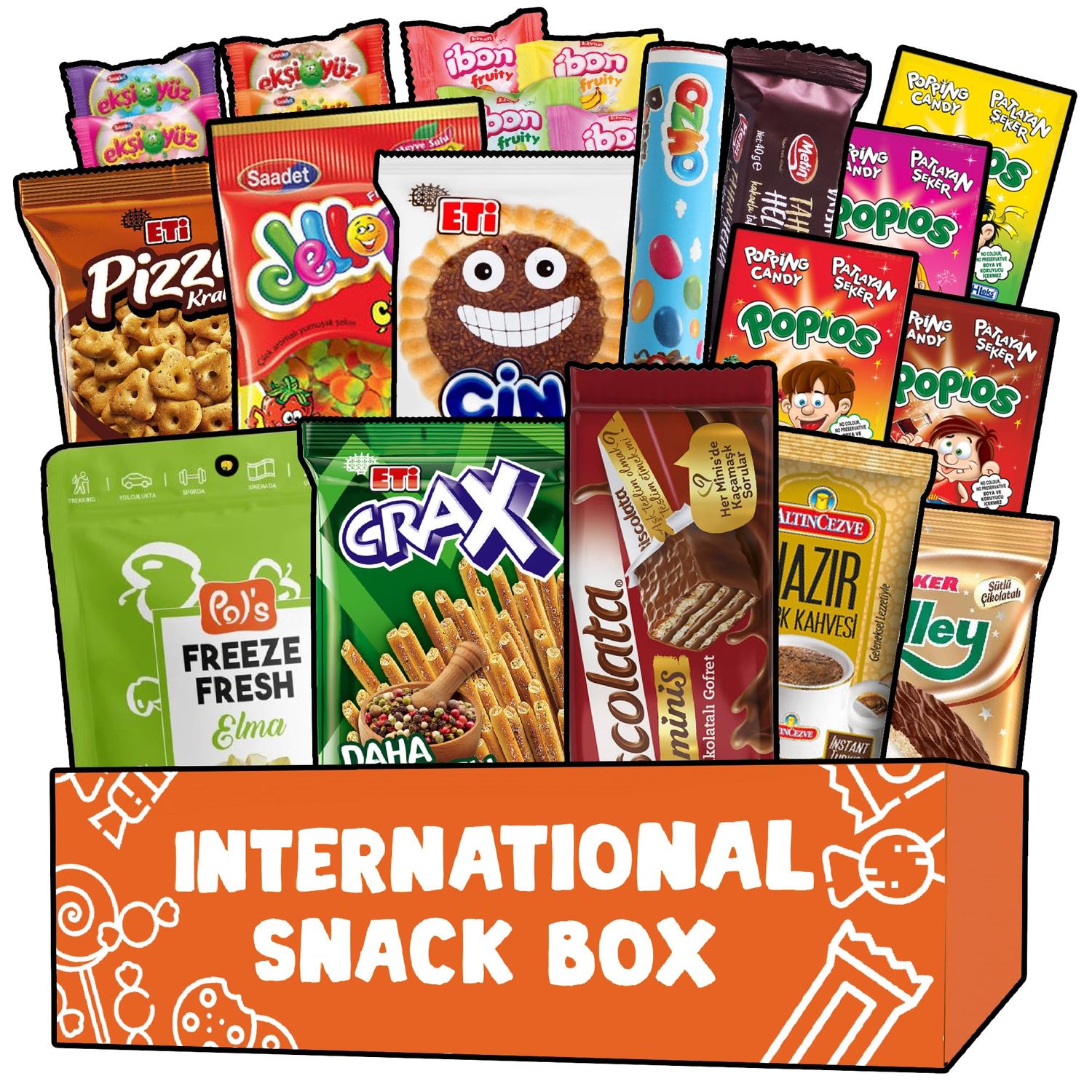 International Snack Box Variety Pack, 12 Different Snacks with 15+ Pieces Count Premium Foreign Rare Snacks and Candies, Sweet &amp; Sour Candy Pack for Christmas Thanksgiving or More