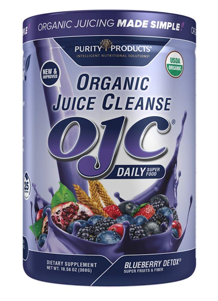 OJC Blueberry Detox by Purity Products - Certified Organic Juice Cleanse - Organic Super Fruits, Probiotics + 4 Grams Organic Psyllium Fiber - Gluten Free, Vegan - 300 Grams