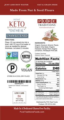 Keto Oatmeal, Instant Hot Cereal, Unsweetened, Certified Paleo, Keto Certified, Gluten &amp; Grain Free (14.1 oz) (1 Pack)