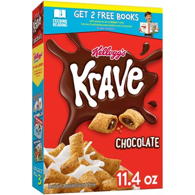 Kelloggs Krave Breakfast Cereal, 7 Vitamins and Minerals, Kids Snacks, Chocolate, 11.4oz Box (1 Box)