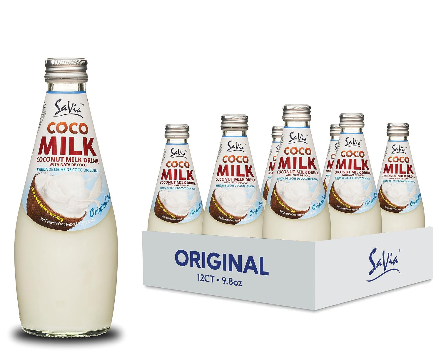 Savia - Coconut Milk Drink, Quality Coconut-Based Beverage, Made with Real Coconut Pulp &amp; Natural, Delicious &amp; Refreshing, Vegetarian, Gluten-Free(9.8oz, 12-Pack) (Original)