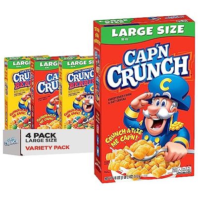 Cap&#39;n Crunch Cereal, Original &amp; Crunch Berries Variety Pack, Large Size Boxes, (4 Pack)