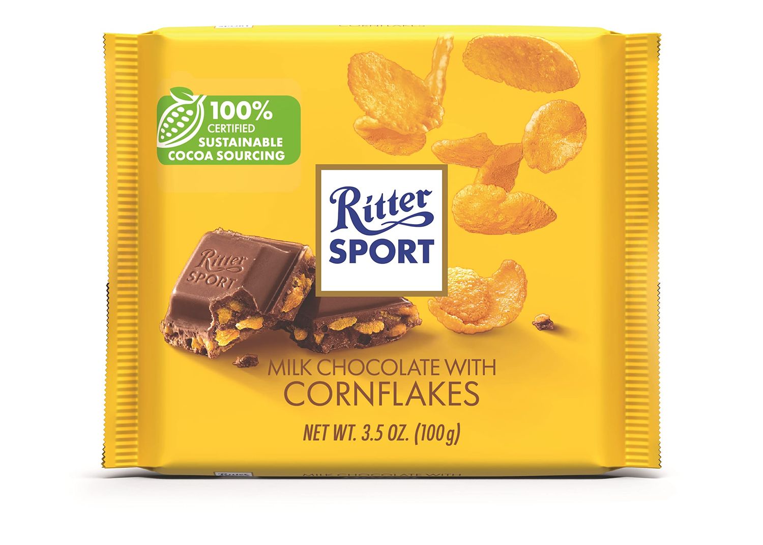 Ritter Sport Milk Chocolate with Cornflakes, 3.5 Ounce Bar, 10 Pack, 100% Certified Sustainable Cocoa