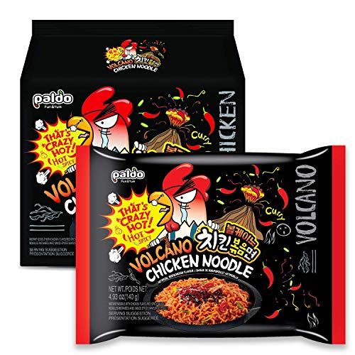 PALDO FUN &amp; YUM Volcano Hot &amp; Spicy Chicken Flavored Instant Ramen, 4.93 Ounce (Pack of 4)