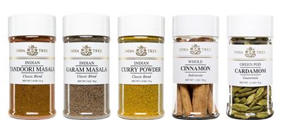 India Tree South Asian Spice Kit - Tandoori Masala, Garam Masala, Curry Powder, Cinnamon, and Cardamom - 8.9 Ounces Total