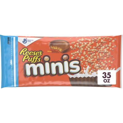 Reese&#39;s Puffs Minis Breakfast Cereal, Chocolate Peanut Butter Cereal, Family Size, 35 OZ Bag Cereal