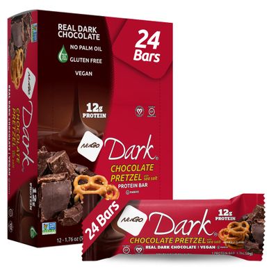 NuGo Dark Chocolate Pretzel and Sea Salt, 12g Protein Bar, Vegan, Gluten Free, Non-GMO, Kosher Pareve, 24 Count