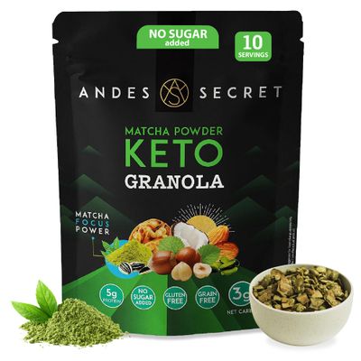 Andes Secret Matcha Low Calorie Granola - 11oz High Protein Cereal, Keto Low Carb Granola for Yogurt - Nut Mix Almonds, Walnuts, Hazelnuts - 3g Net Carbs, No Sugar Added, Grain &amp; Gluten Free