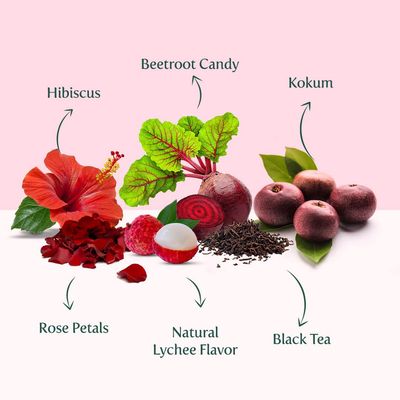 Lychee Rose Iced Tea Bags - 26 Pitcher Tea Bags | Zero Added Sugar | Makes 52 Quarts | Blended with Pure Lychee & Rose | Best for Mocktails & Cocktails | Plant-Based Biodegradable Tea Bags | VAHDAM