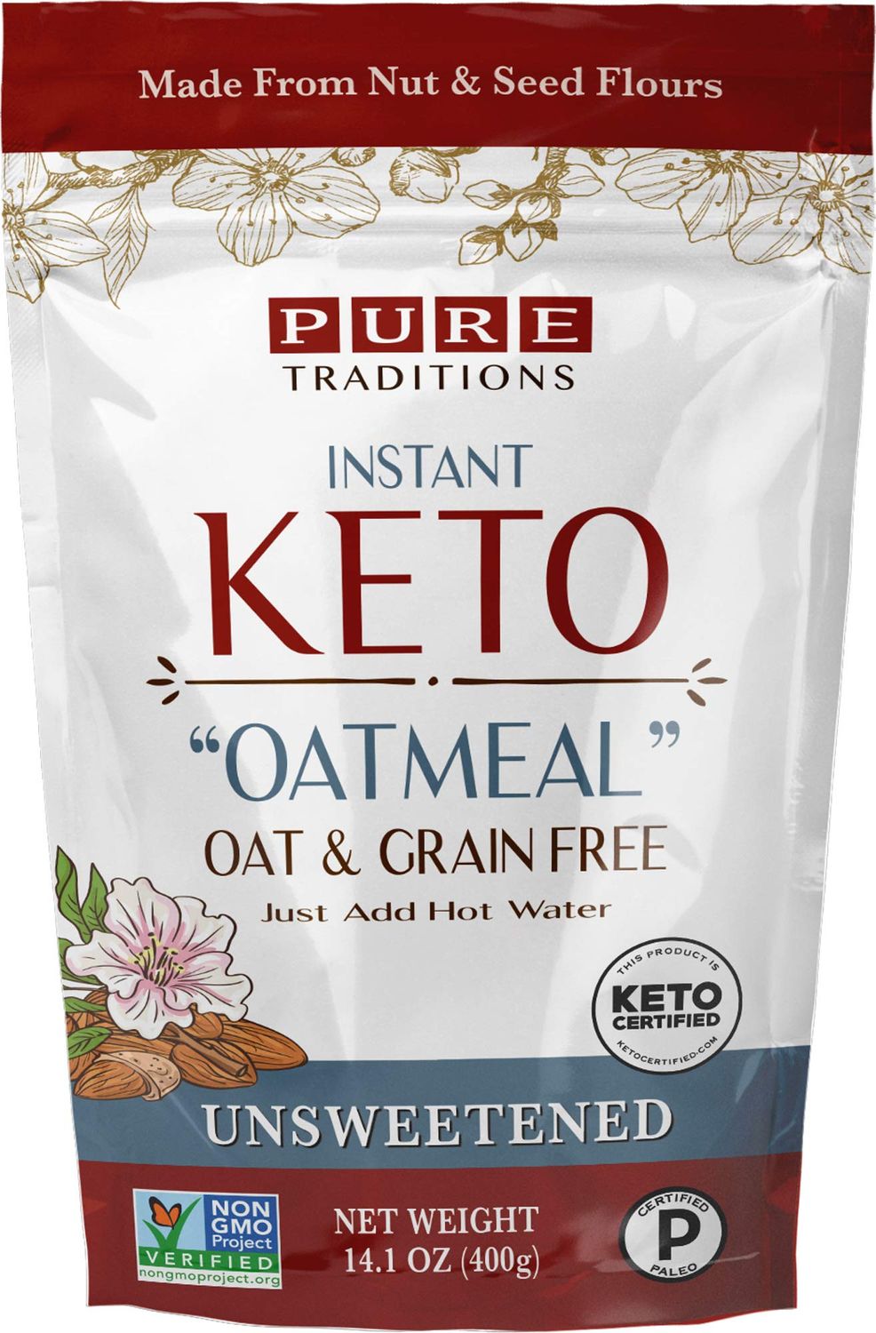 Keto Oatmeal, Instant Hot Cereal, Unsweetened, Certified Paleo, Keto Certified, Gluten &amp; Grain Free (14.1 oz) (1 Pack)