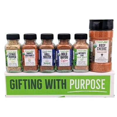FreshJax Organic Spices | BBQ &amp; Grill Lovers Gift Set | Includes 6 Seasoning Blends | 1 Large and 5 Sampler Size | Plant-Based, Gluten-Free, Certified Kosher, Certified Organic