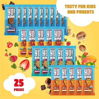 Yo! Bar by Bearded Brothers Vegan Organic Kids Bar | Gluten Free, Paleo and Whole 30 | Soy Free, Non-GMO, Low Glycemic, No Sugar Added, Fiber + Whole Foods | Variety 4 Flavor Pack | 25 Bars