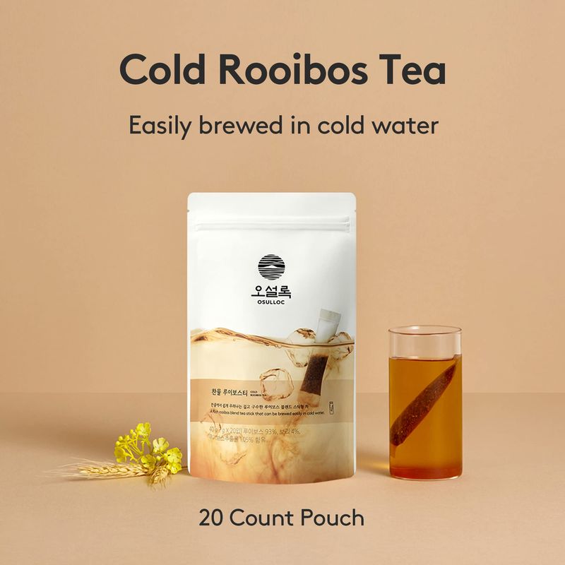 OSULLOC Cold Rooibos Tea, Caffeine Free Rich rooibos blend, Stick-Type in Pouch Package 20 count, 1.41 oz, 40g